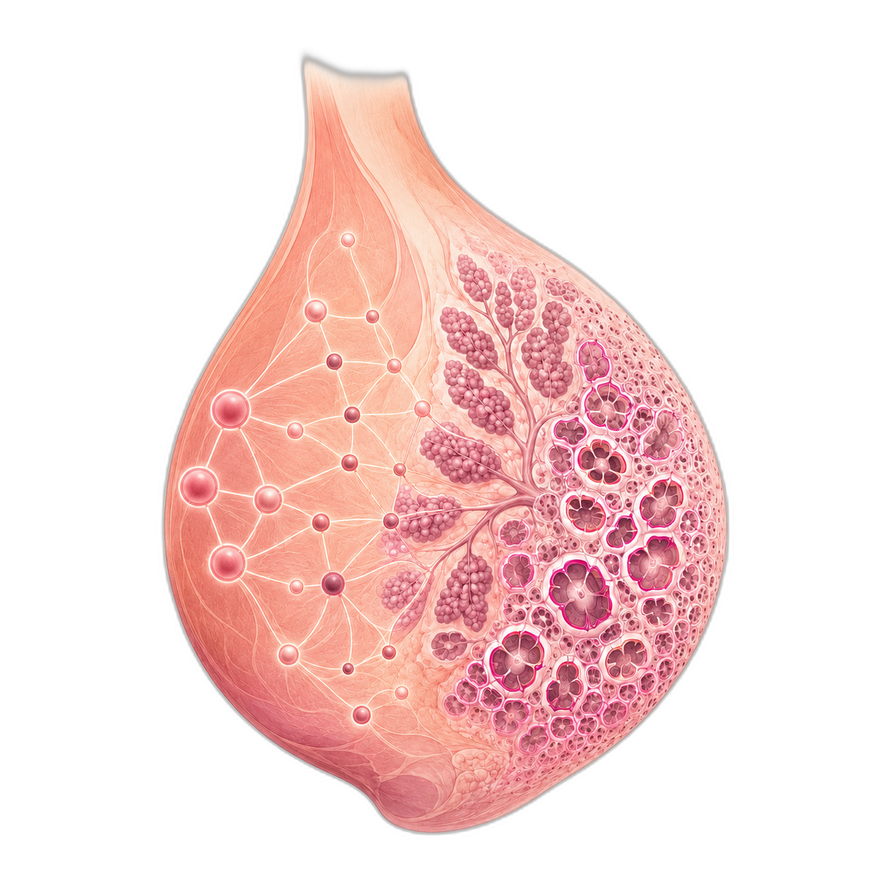 HER2-stained breast tissue slide with patch grid and magnified view